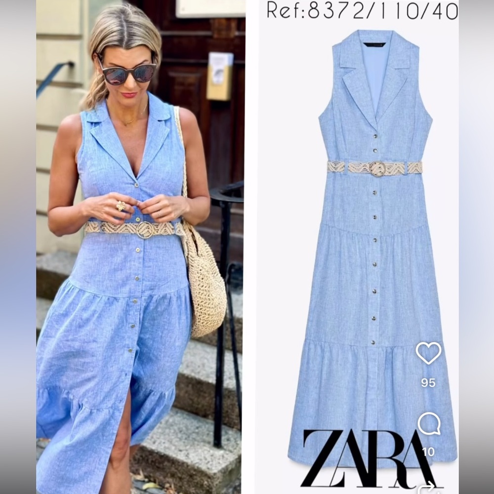 ZARA LINEN BELTED MIDI DRESS